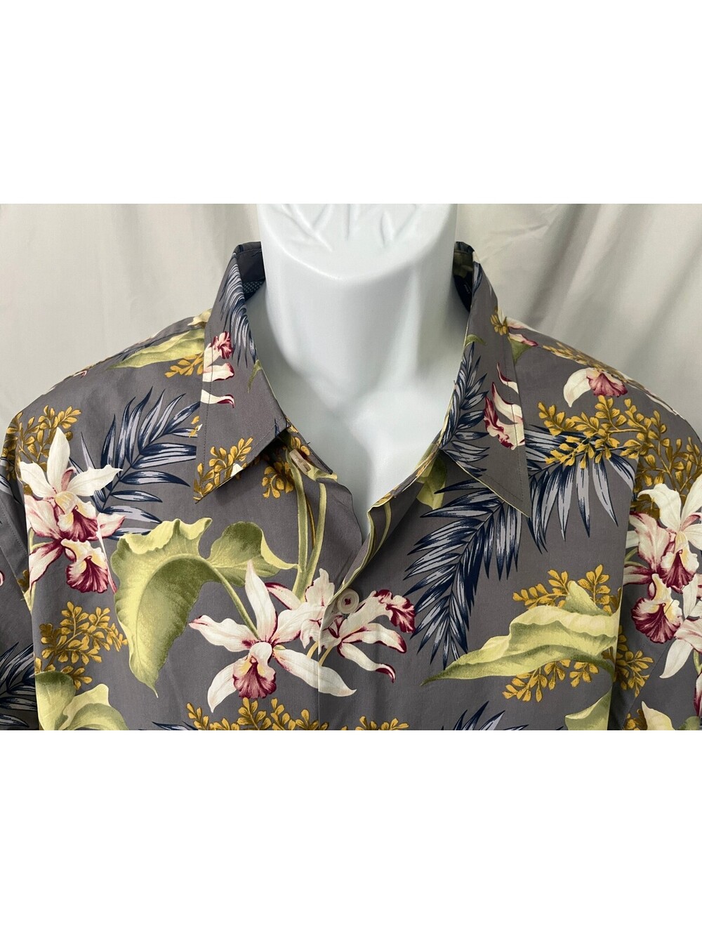 Tommy Bahama Men's Gray Green Blue Floral Silk Blend l/s Shirt Large L